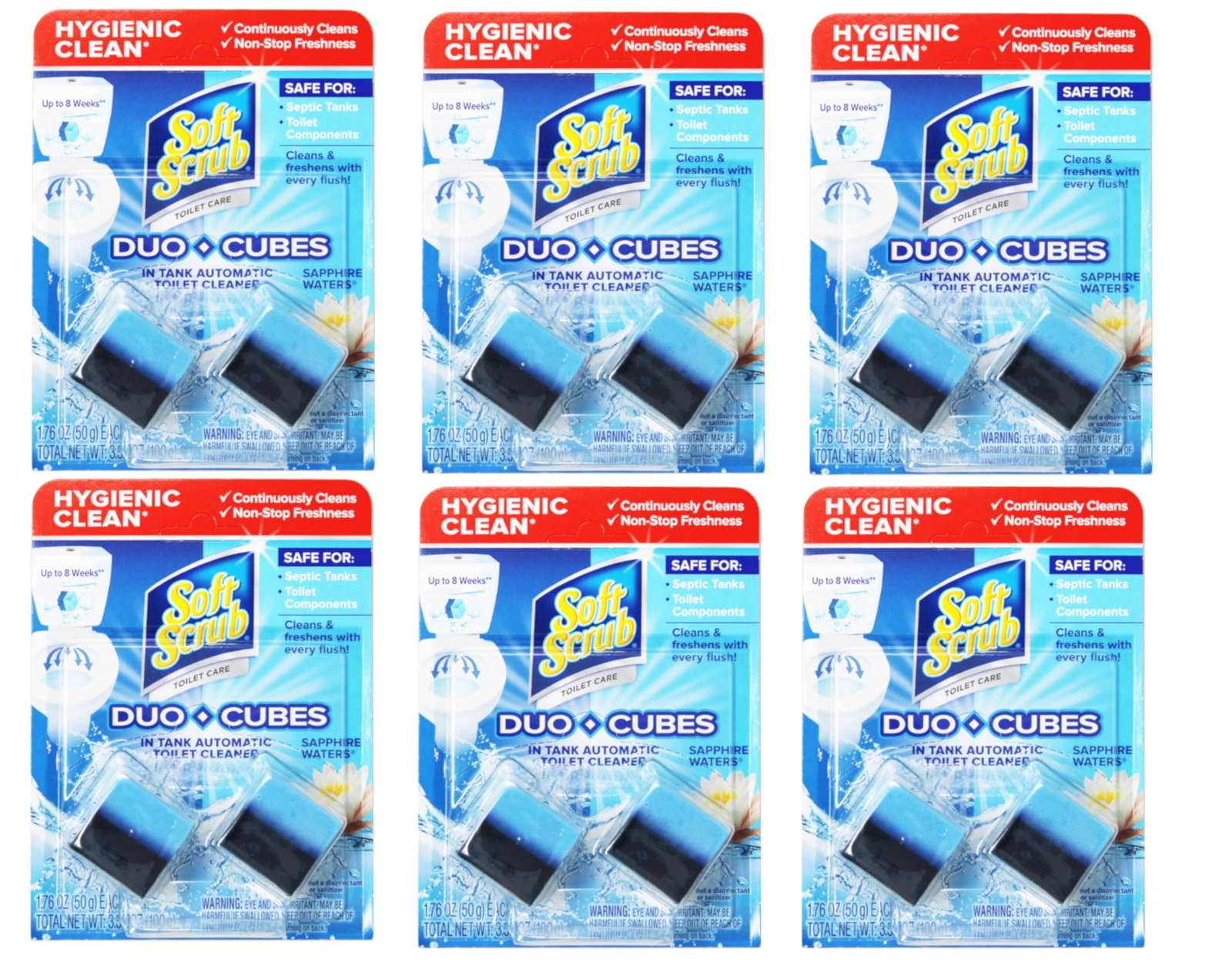 Soft Scrub In-Tank Toilet Cleaner Duo-Cubes, Sapphire Waters, 2 Count – 6 Pack