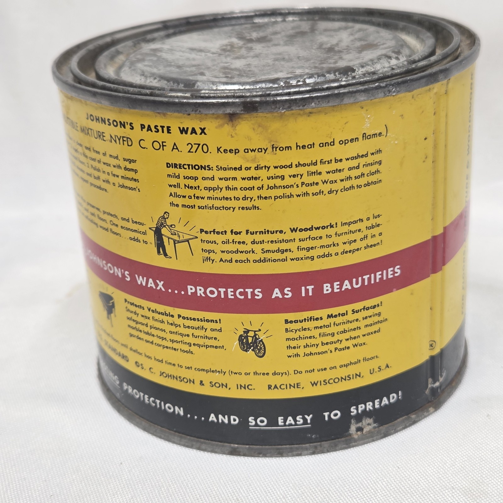 Original Formula 1950s Johnson’s Paste Wax – Partial Can – 14.8 oz Total Weight