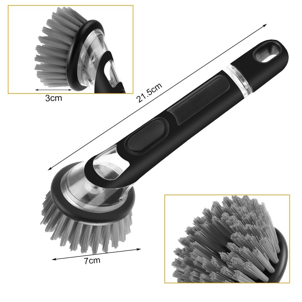 Kitchen Dish Brush with Soap Dispenser Long Handle for Dishes Pan Pot Sink