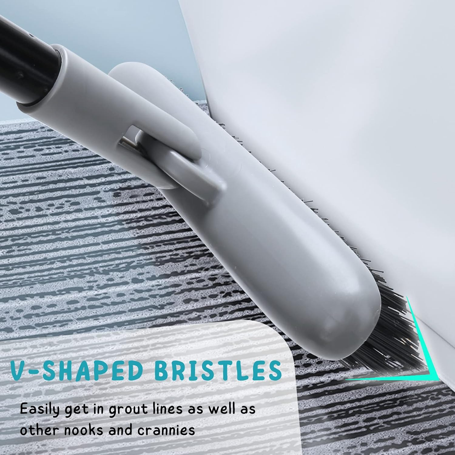 Grout Brush with Long Handle, 49” Tile Cleaner Tool for Shower, Floors Scrubber