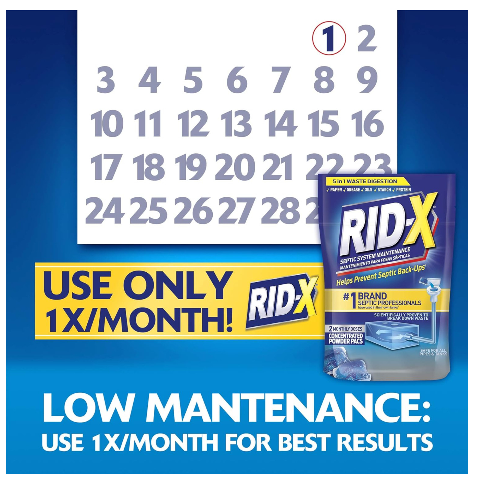 RID-X Septic Tank Treatment Pods – 3 Month Supply, Dual Action