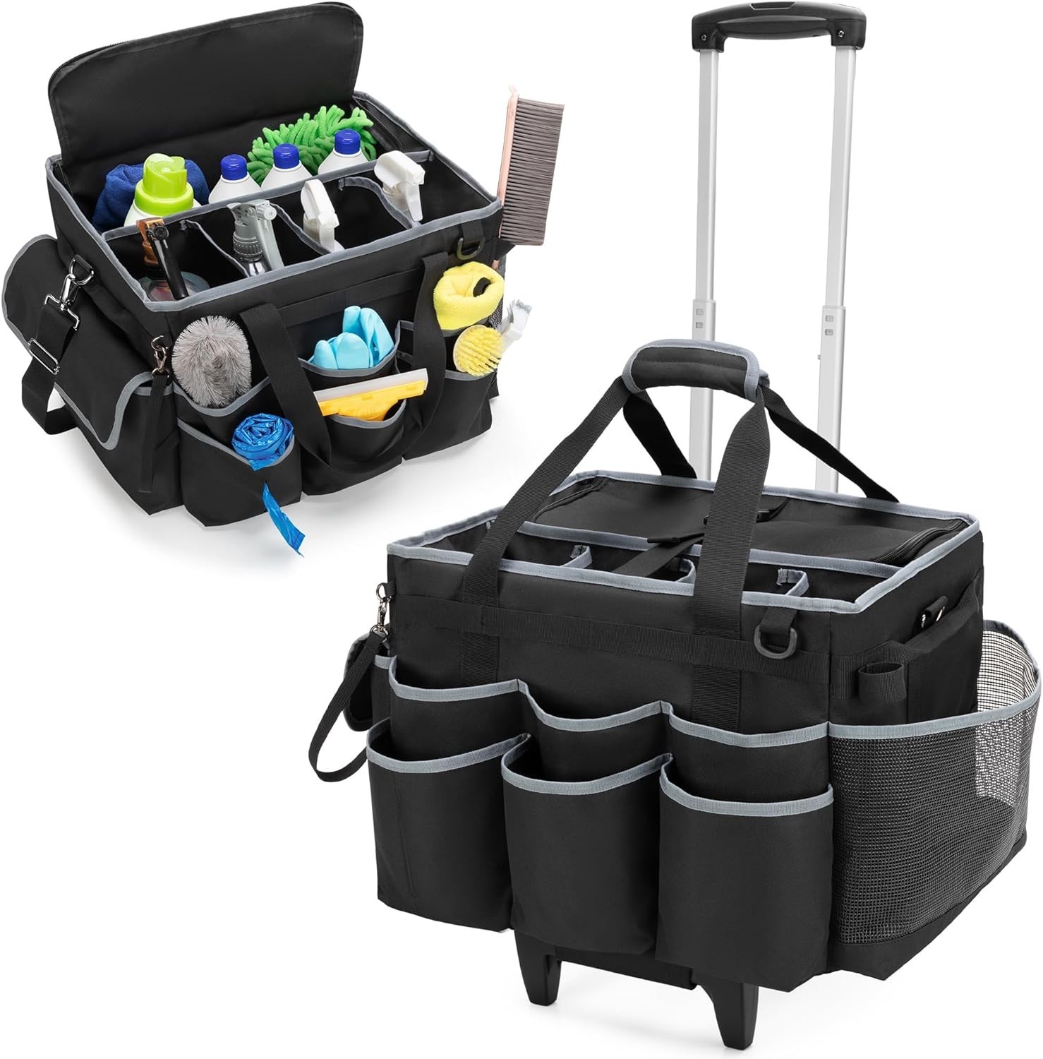 Luxury Cleaning Caddy with Detachable Trolley & Shoulder Strap – 16×11.8×13 inch