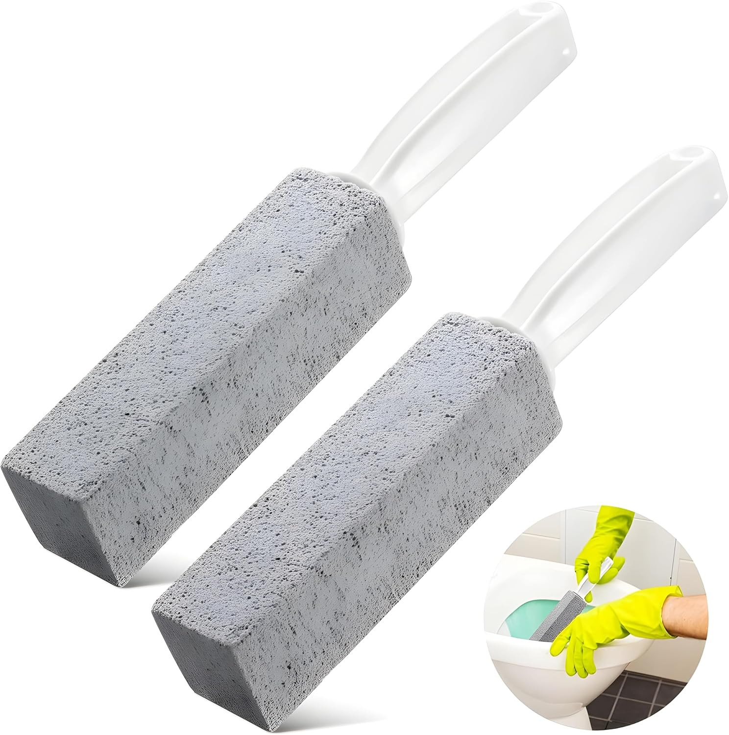 2-Pack Value Toilet Bowl Pumice Cleaner with Handle – Removes Hard Water Rings,