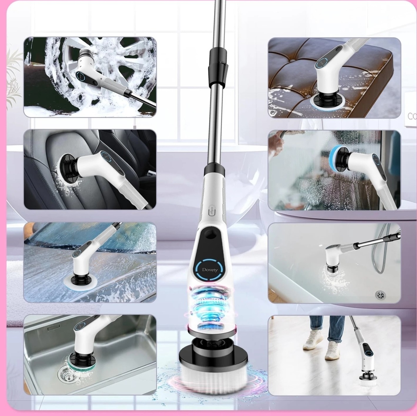 Dovety Electric Spin Scrubber Cordless Cleaning Brush Shower Scrubber, 9 in 1