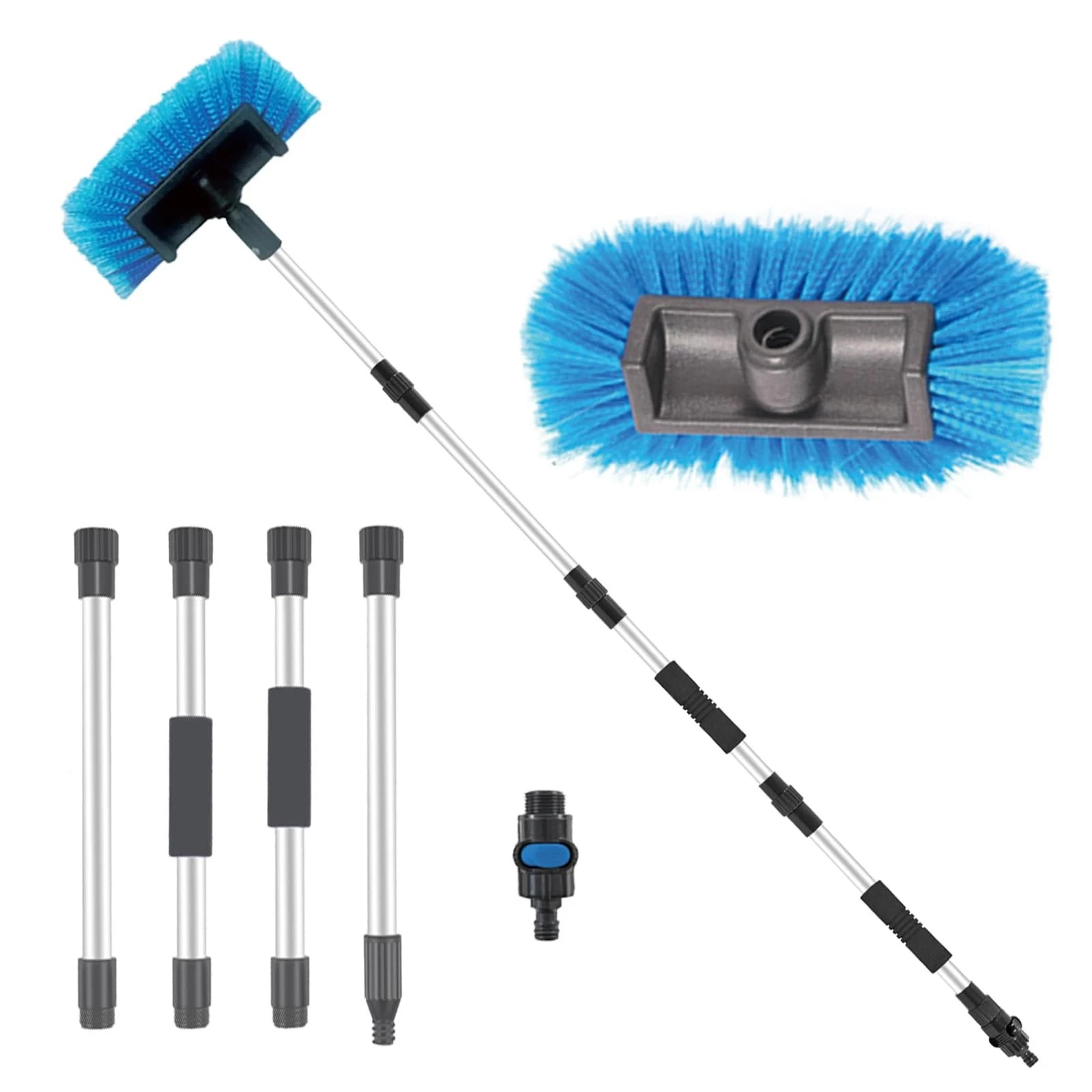 72″ Long Handle Car Wash Brush with Hose Attachment, Flow-Through Soft Bristl…
