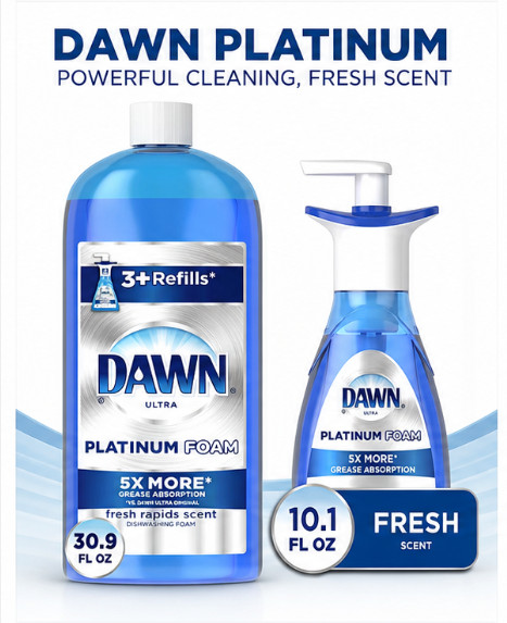 Dawn Platinum Foam Refills, Fresh Rapids Scent 1 Refill Bottle and 1 pump