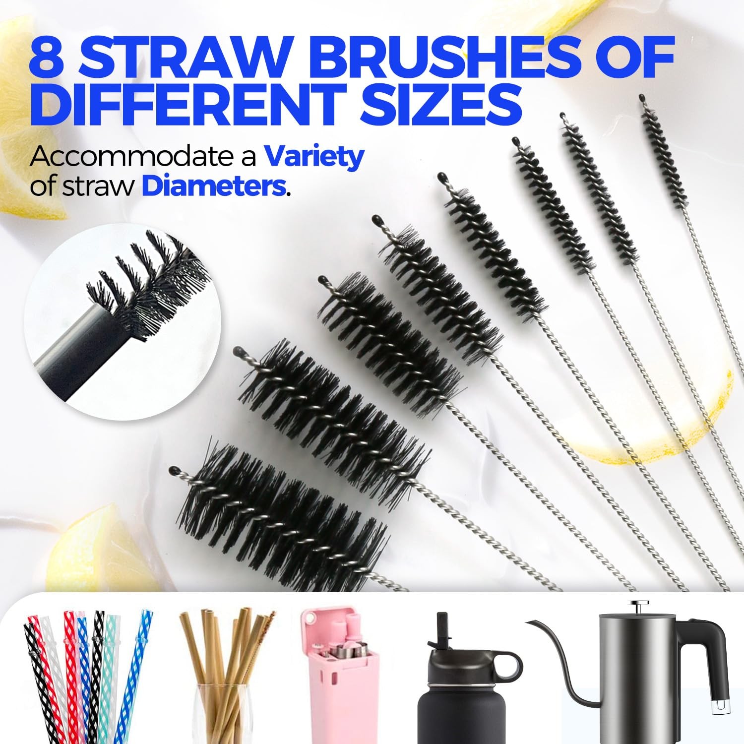 Bottle Cleaning Brushes 10 Pack, 15 Inch Flexible Handle, White Grey
