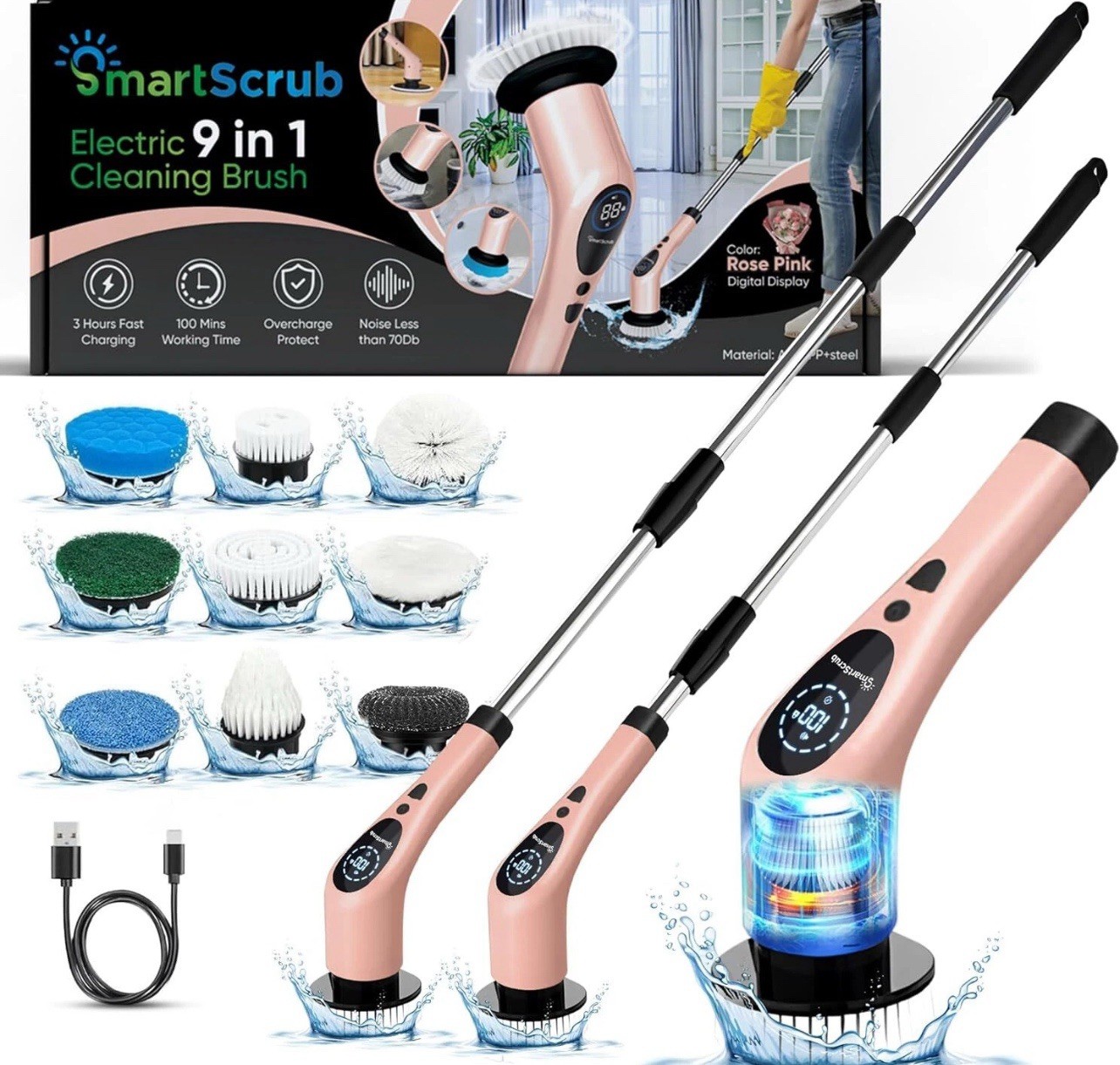 Smart Sceub Electric 9in1 Cleaning Brush Rose Pink New In Box