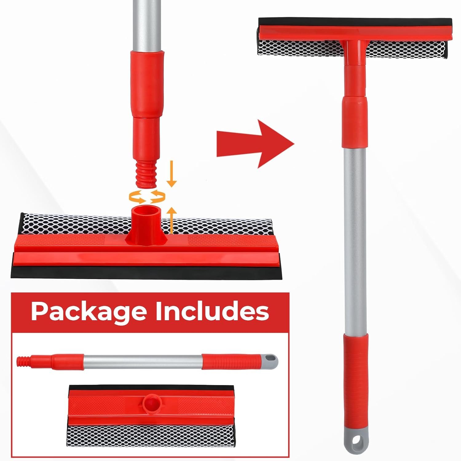 Windshield Cleaner Tool 2 in 1 Car Window Squeegee with Extendable Handle (18″-2