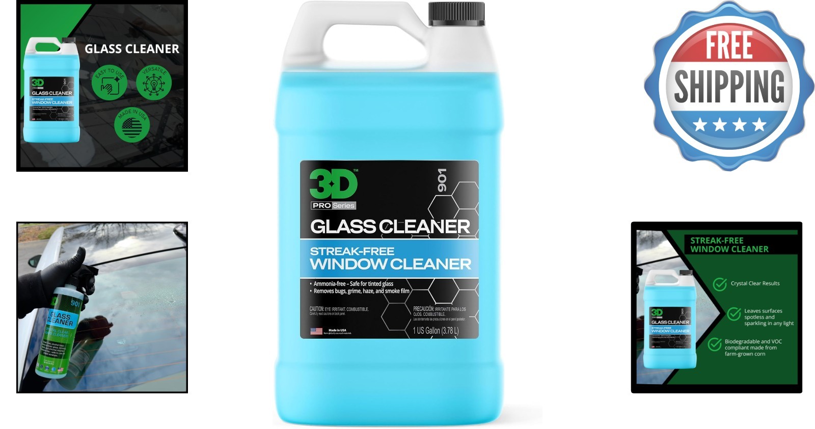Crystal Clear Glass Cleaner – 128 Fl Oz, Streak Free & Tint Safe Solution