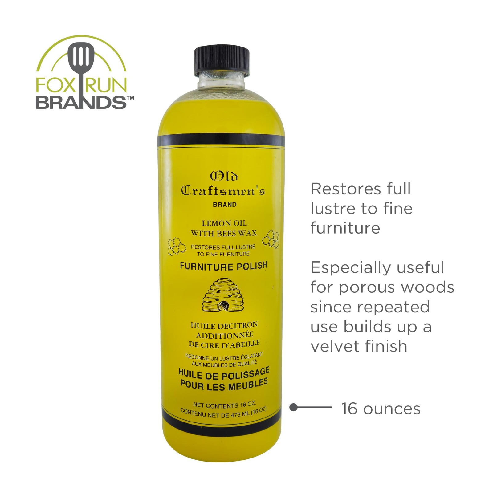 Fox Run Lemon Oil With Beeswax Furniture Polish and Conditioner, 16 ounces, M…