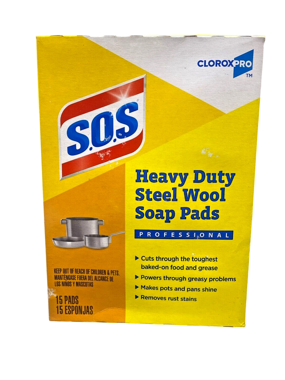 S.O.S Heavy Duty Steel Wool Soap Pads, Professional Grade, 15 Count, Cuts Grease