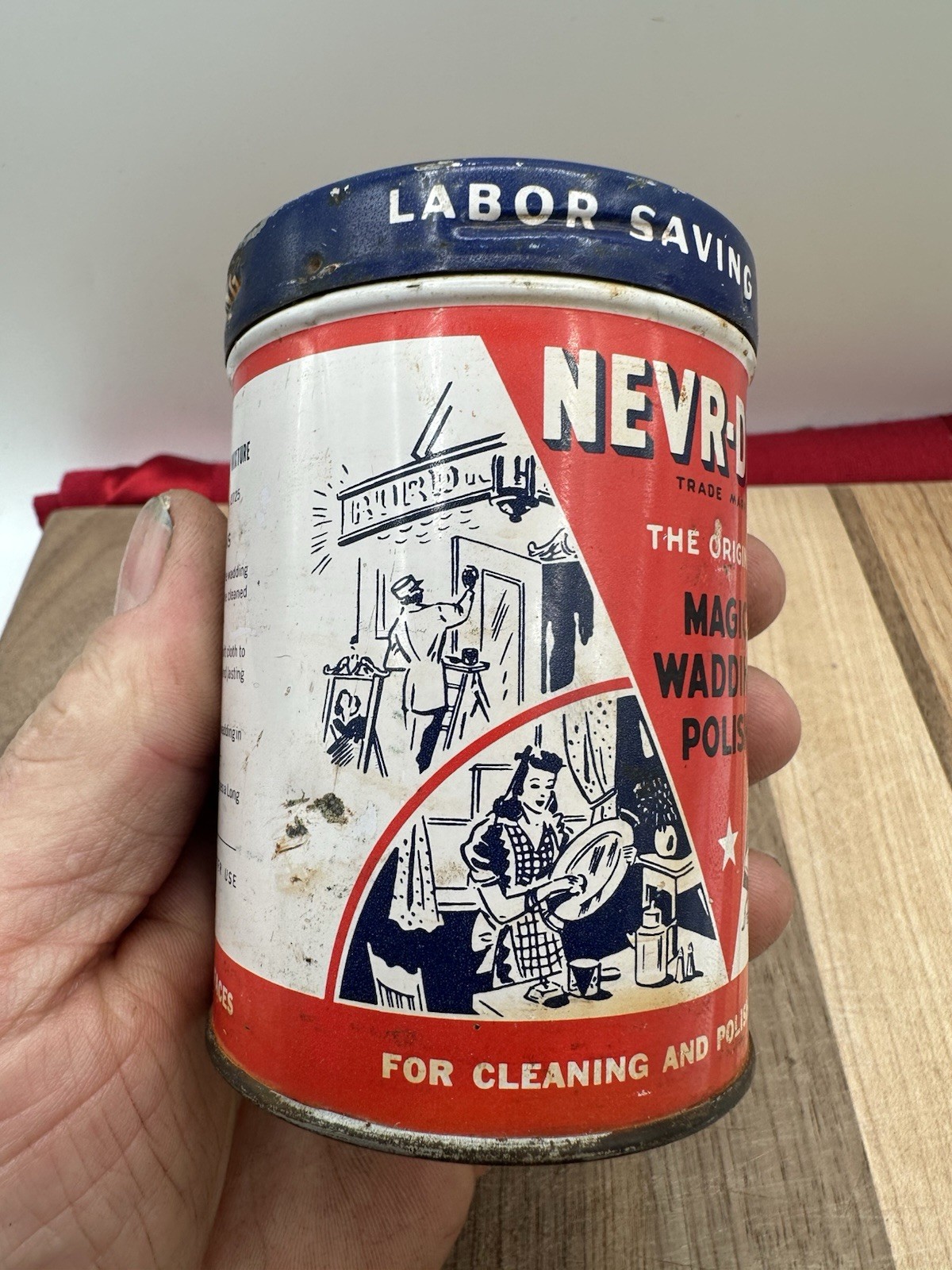 Vintage Nevr-Dull 2.5 Oz. Magic Wadding Polish Collectible Tin 1941 Can Design