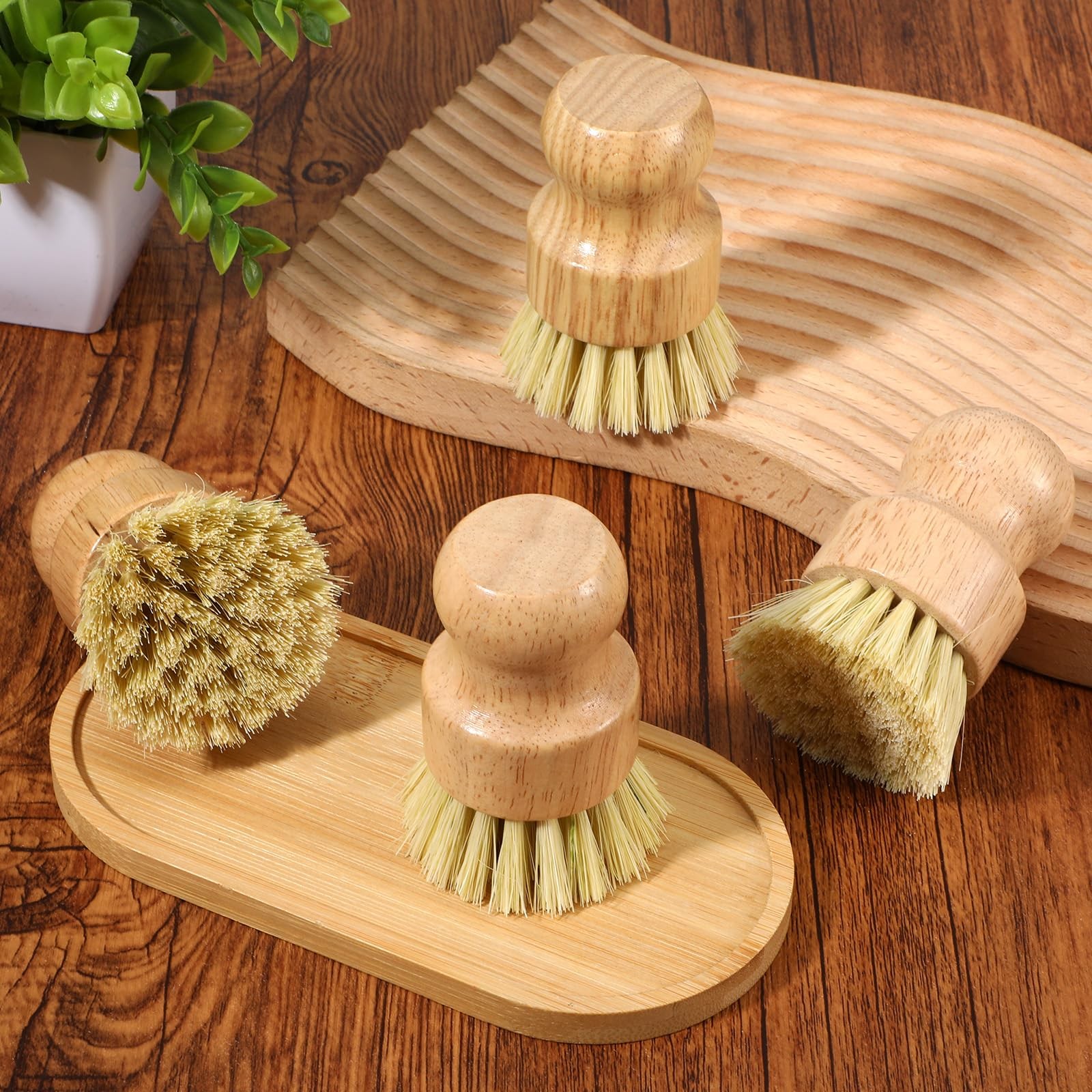 14 Pack Bamboo Dish Brush Set Natural Sisal Scrub Brushes for Pots Pans Sinks…