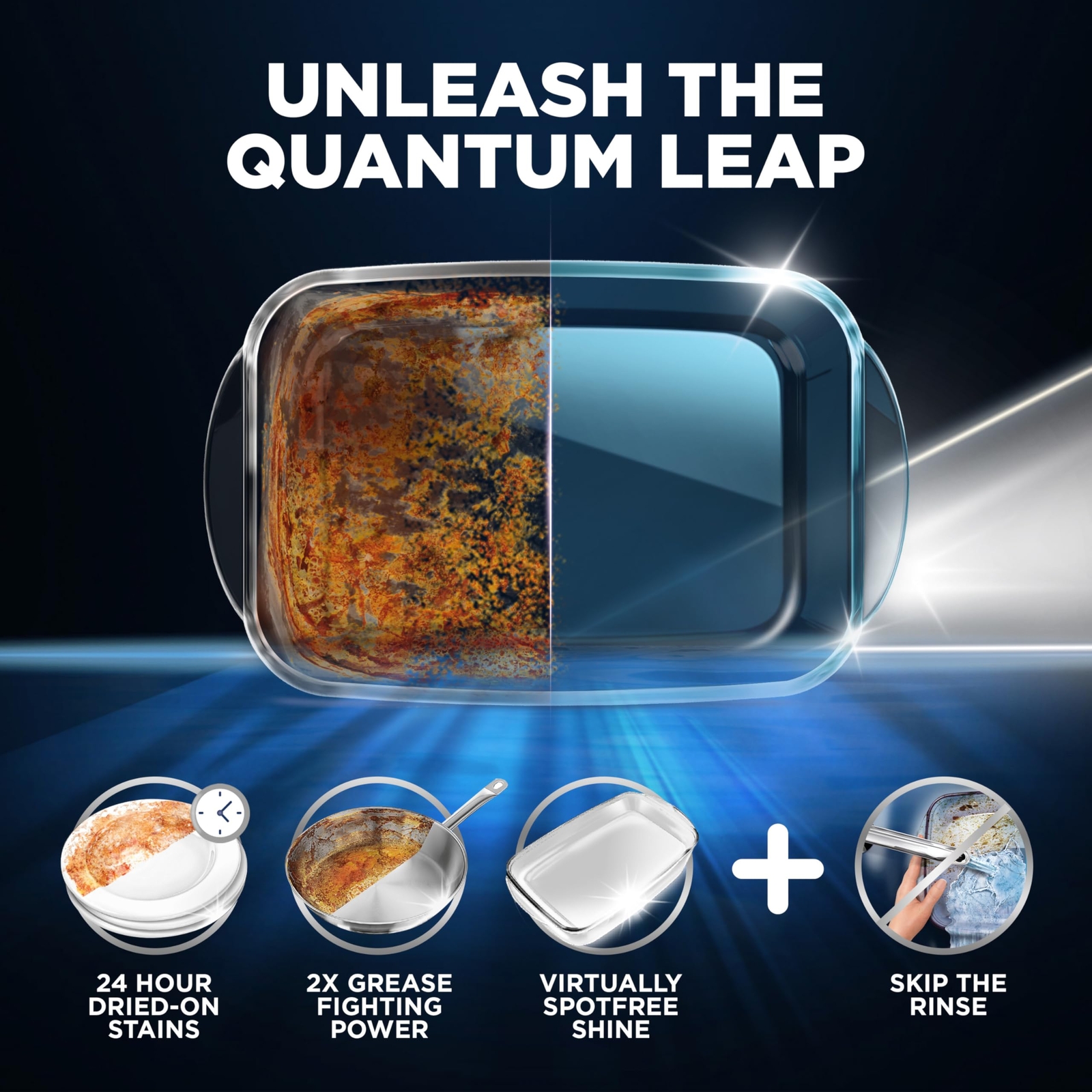 Finish Quantum Dishwasher Pods, No Pre-Rinse Detergent For 24HR Dried-On Stain &