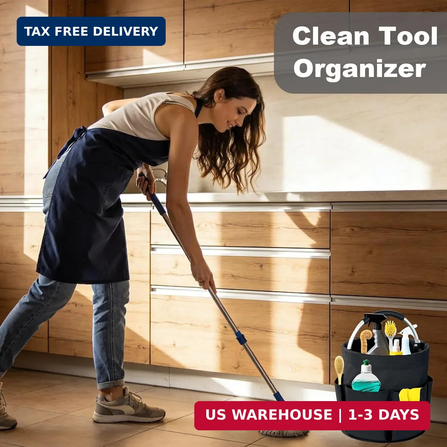 Cleaning Caddy with Handle, 17L Foldable Cleaning Supplies Organizer, Portable S