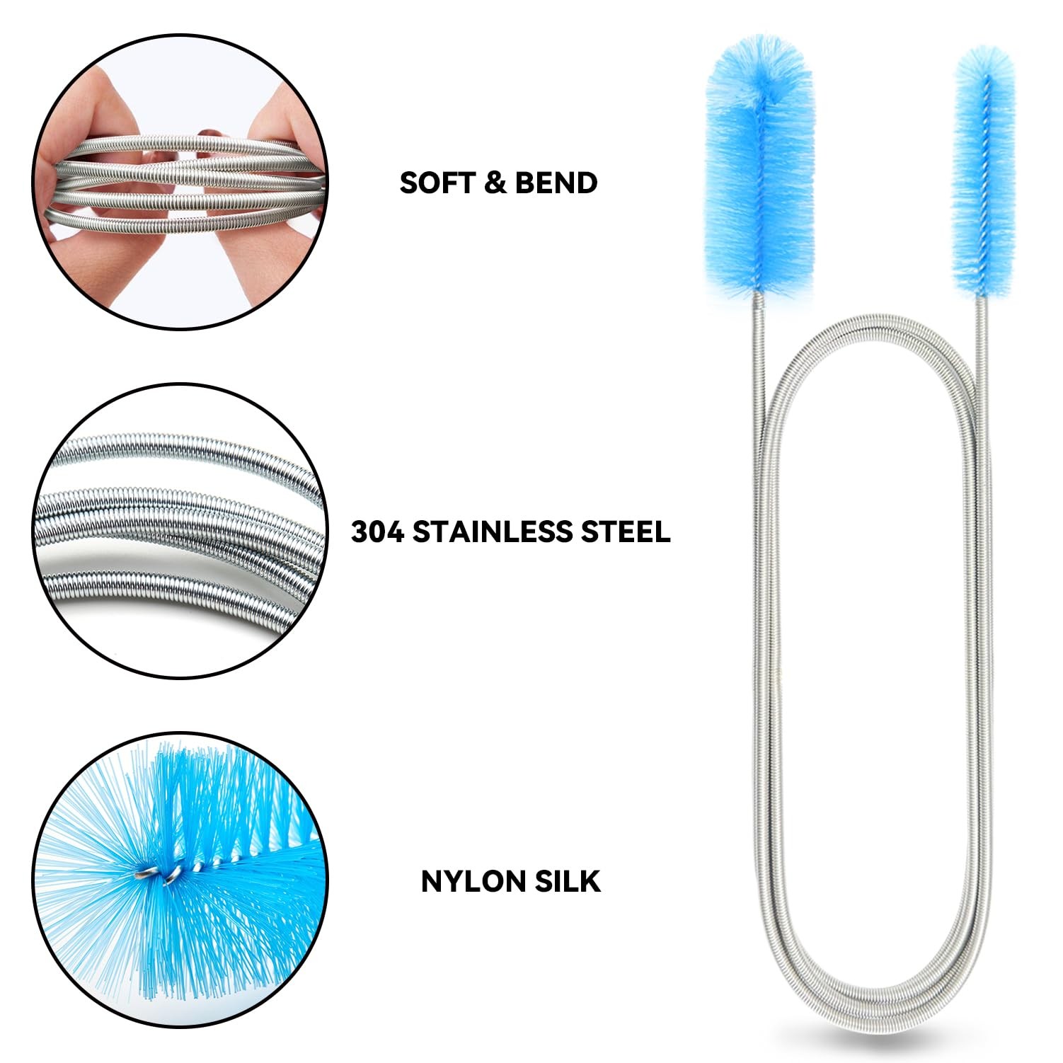 Flexible Drain Brush, 66 Inch Long Double Ended Hose Pipe and 58 Inch Tube Clean