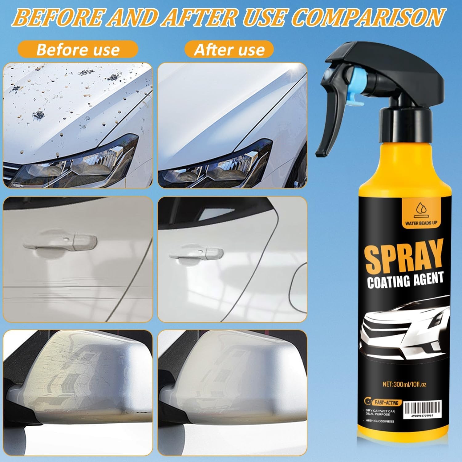 Nano Ceramic Coating Spray Kit – Easy Spray Auto Paint Protection, Hydrophobic
