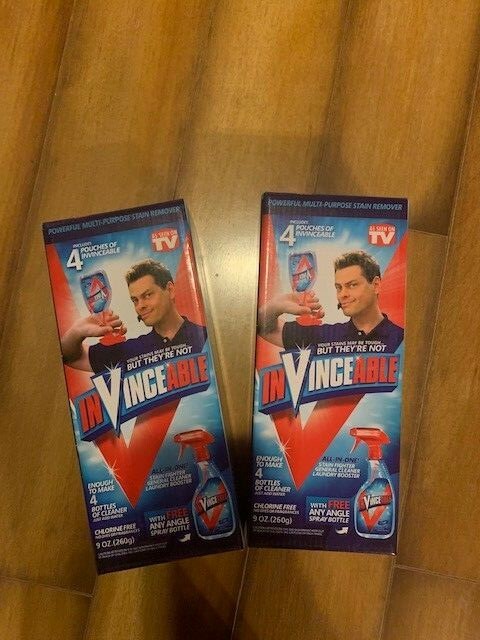 LOT OF 2 Invinceable ALL-IN-ONE Stain Fighter Any Angle Bottle + 8 Packs Cleaner