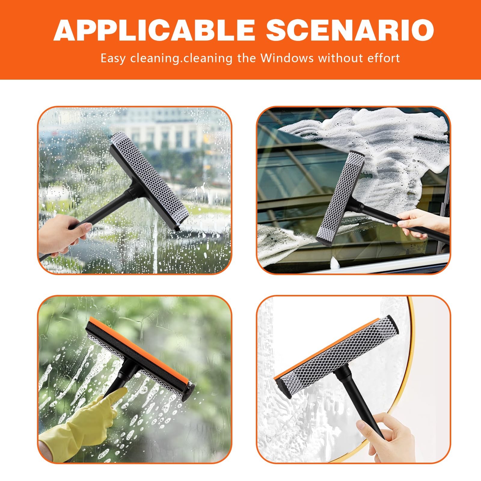 2 in1 Window Squeegee for Car, Window Cleaner with 16inch Long Handle,Sponge …