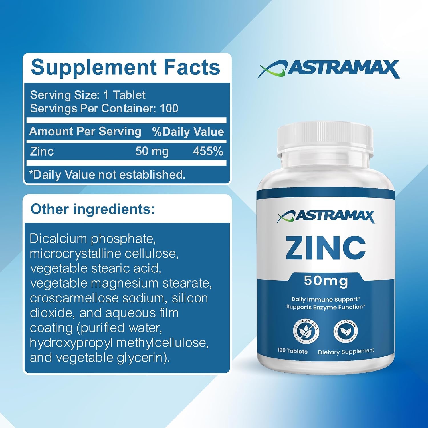 Zinc 50mg | High Potency Immune Support | Vegan, Non-GMO, Gluten-Free | 100 Coun