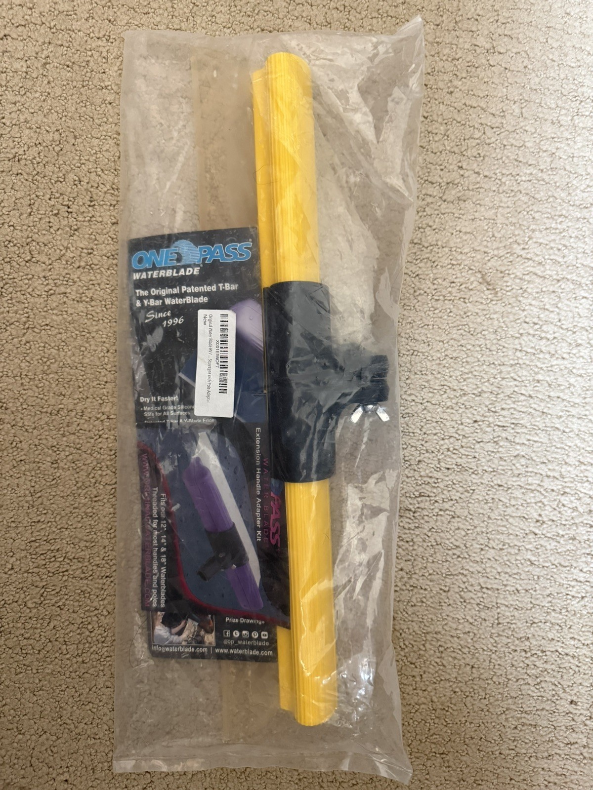 One Pass Hydroglide 18in Waterblade Silicone Y Bar Squeegee Yellow w Pole Adapt