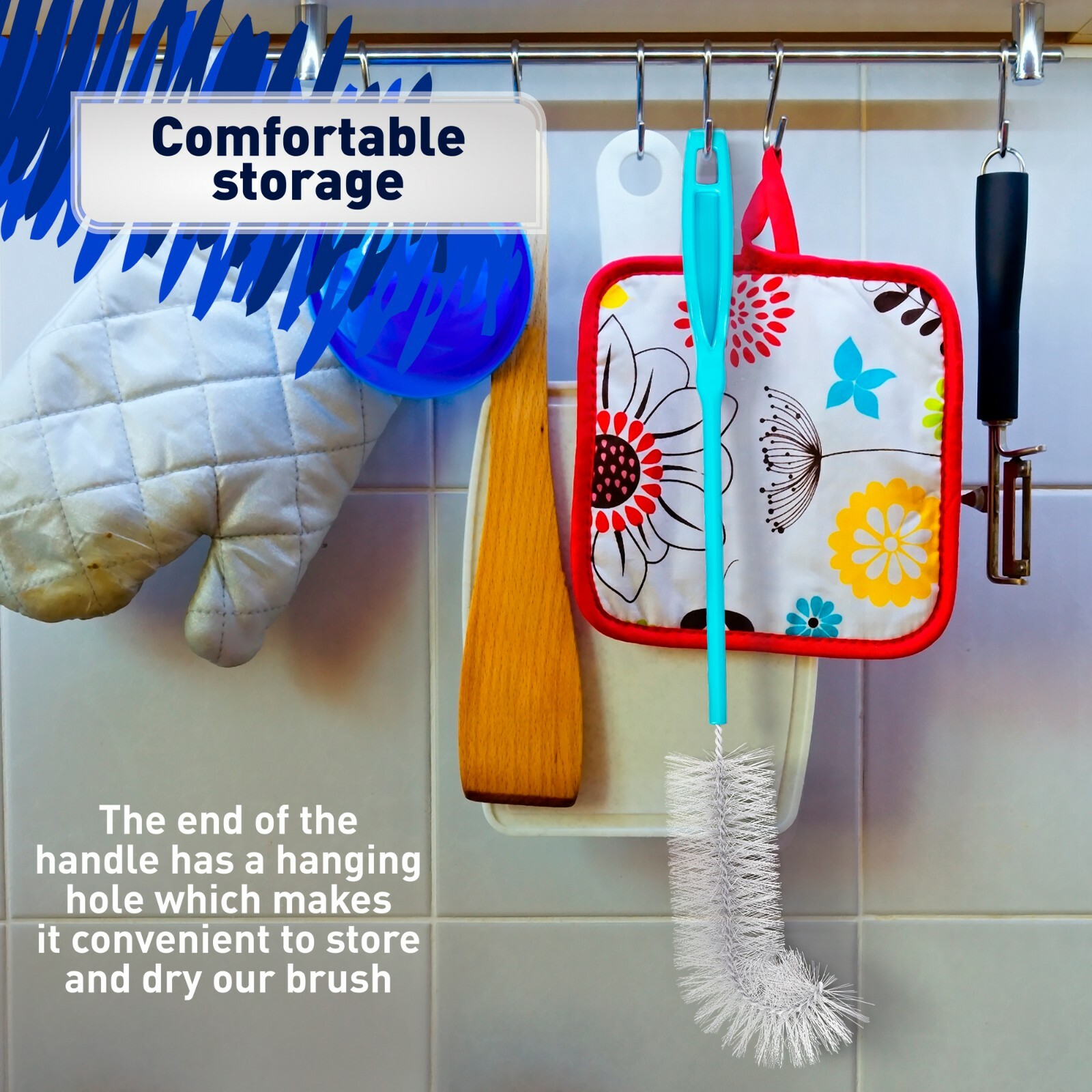 KONEX 17″ Long Bottle Cleaning Brush For Bottles, Wine glasses, Travel Mugs