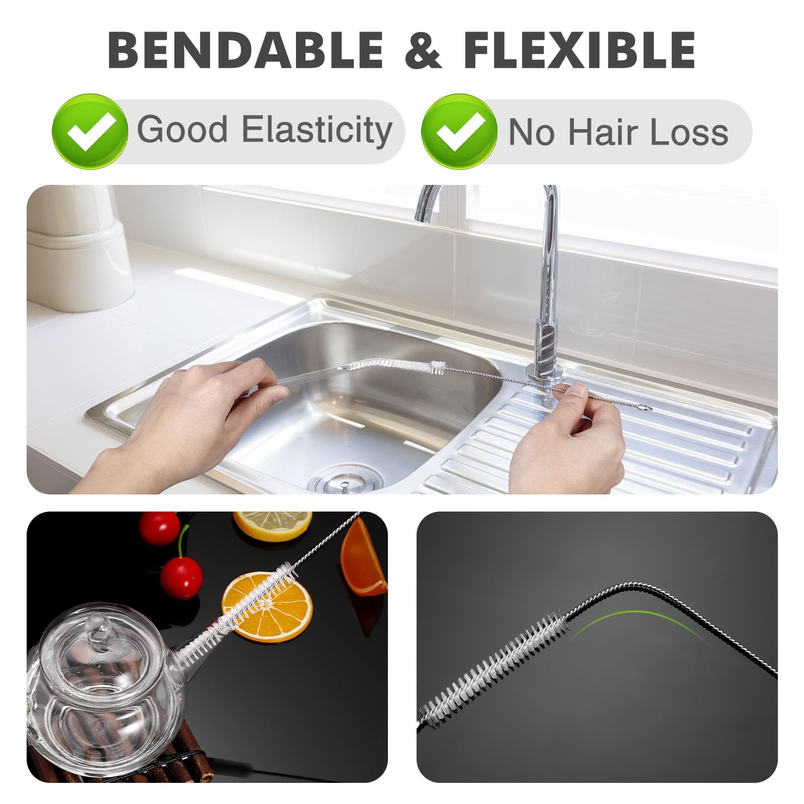 Straw Cleaner Brush, Reusable Metal Handles Straw Cleaning Brush Extra Long f…