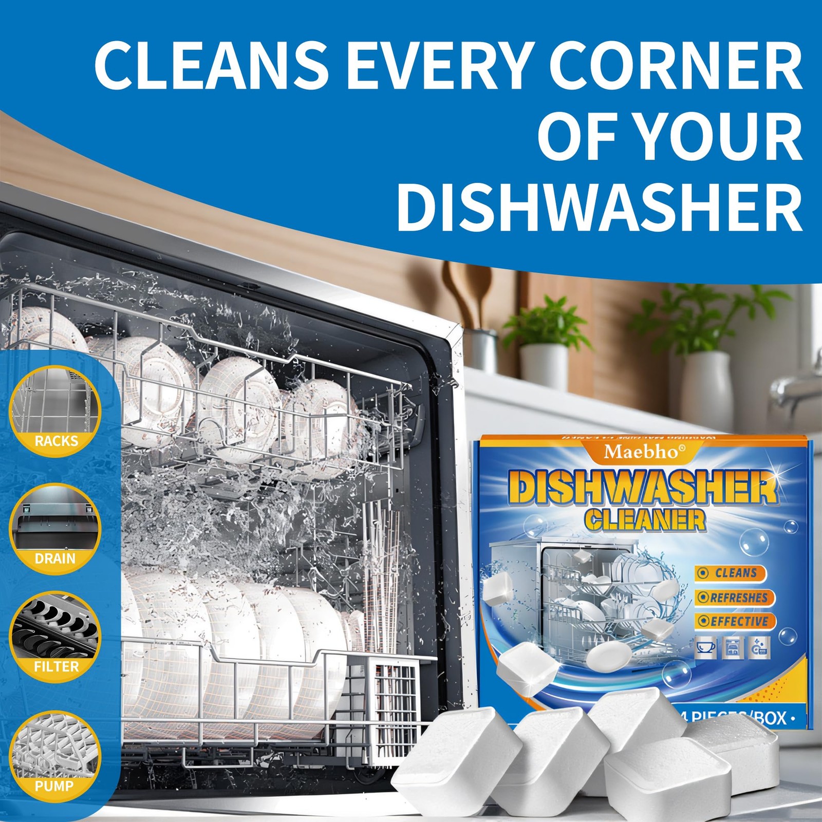 Dishwasher Cleaner and Deodorizer Tablets – 24 Pack, Natural Heavy Duty Deep …