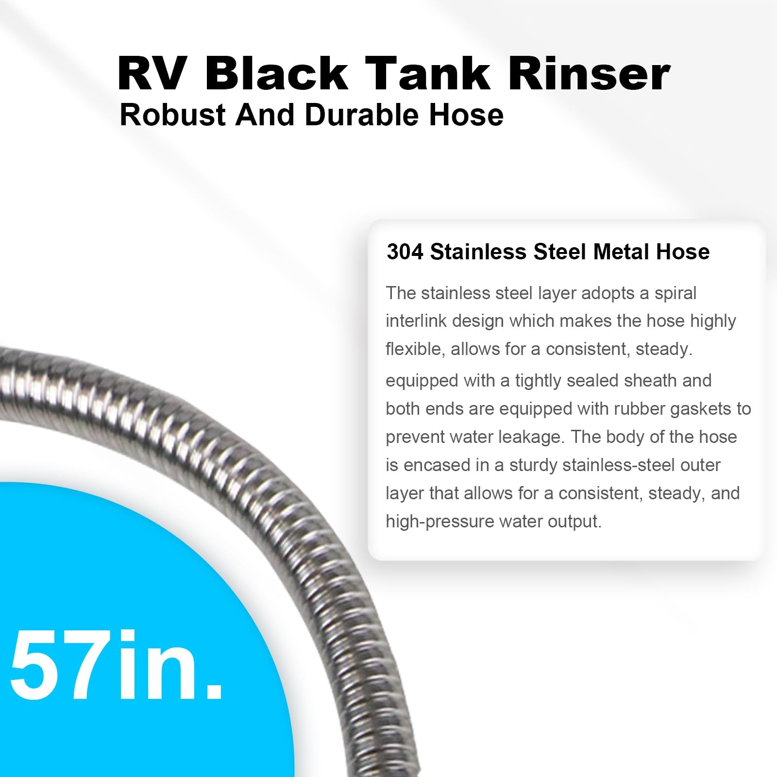 RV Black Tank Flexible Swivel Stick Rinser 57 Inch, Stainless Steel Camping T…