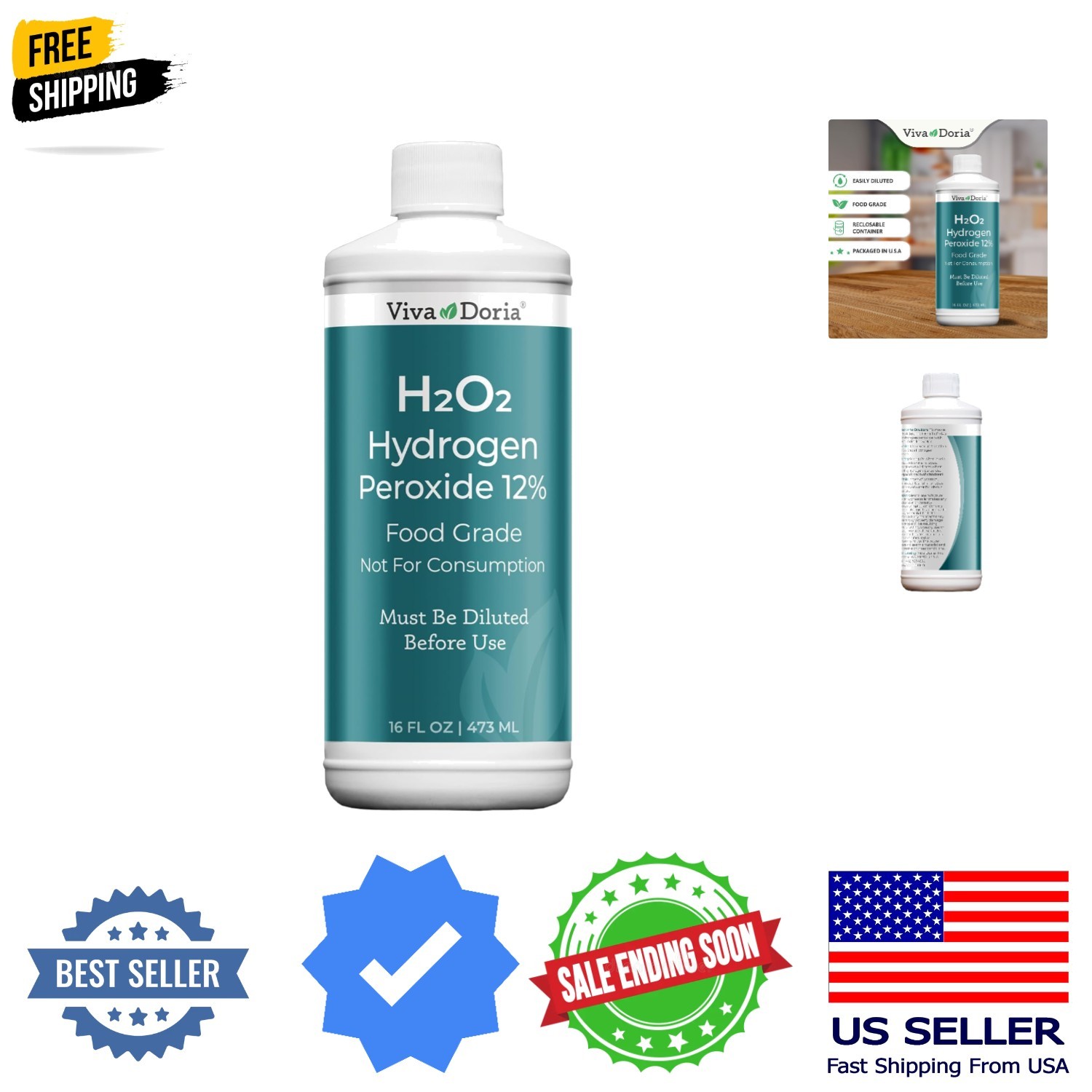 Hydrogen Peroxide 12 Percent Aqueous Solution – Food Grade, 16 Fl Oz