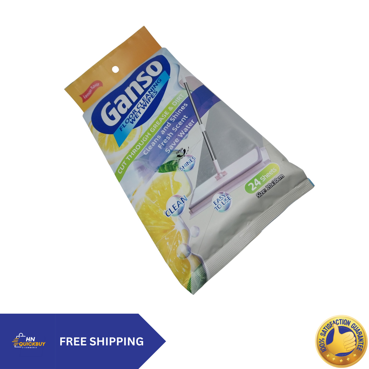 Ganso Floor Cleaning Wet Wipes 24 Sheets | Multipurpose Mop Refill Pads Cleaner
