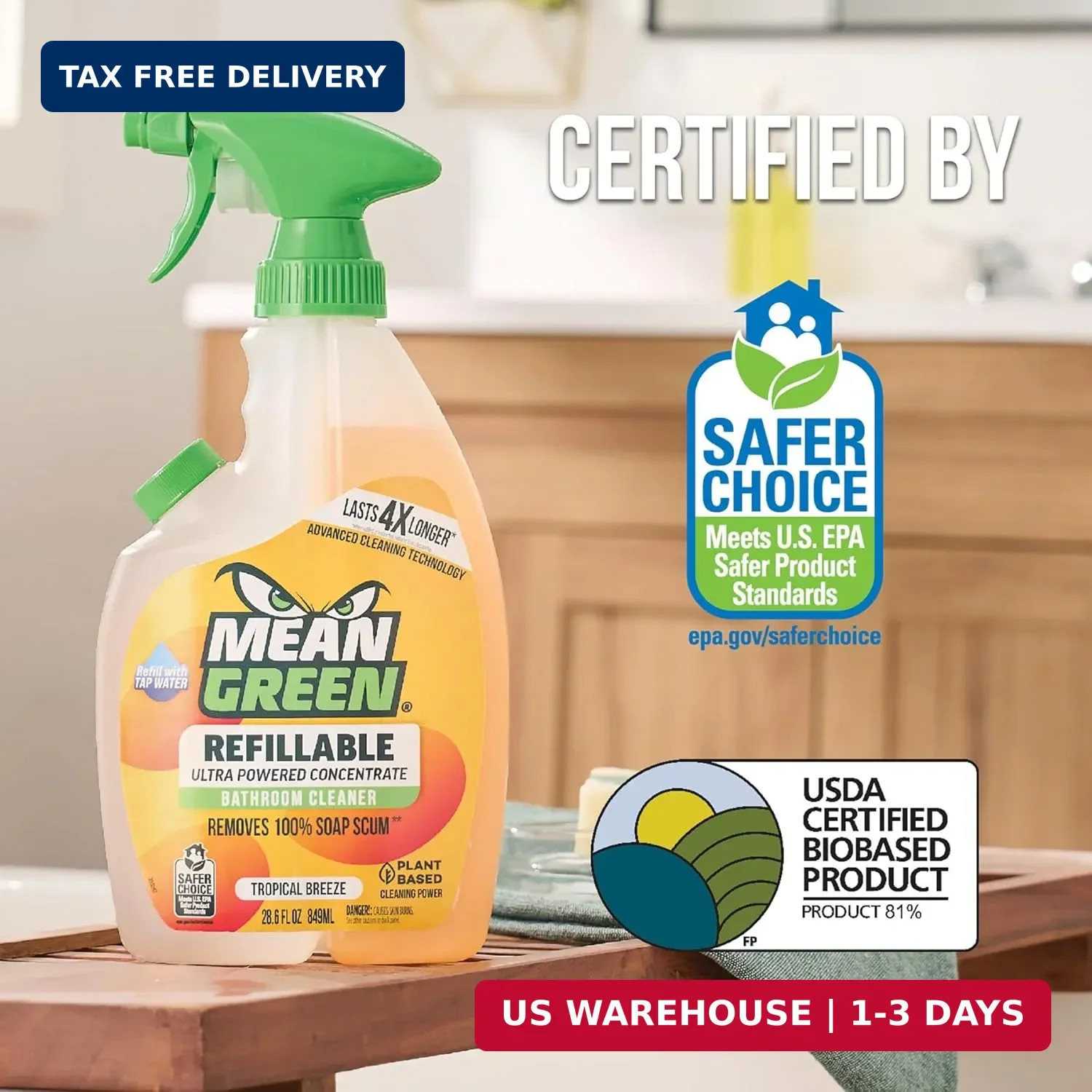 Mean Green Refillable Ultra Powered Bathroom Cleaner Concentrate, Tropical Breez