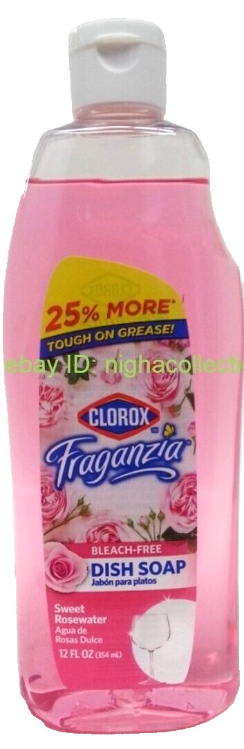 ( 4 Bottles )Clorox Fraganzia SWEET ROSEWATER Dish Soap Bleach Free 12 oz Each