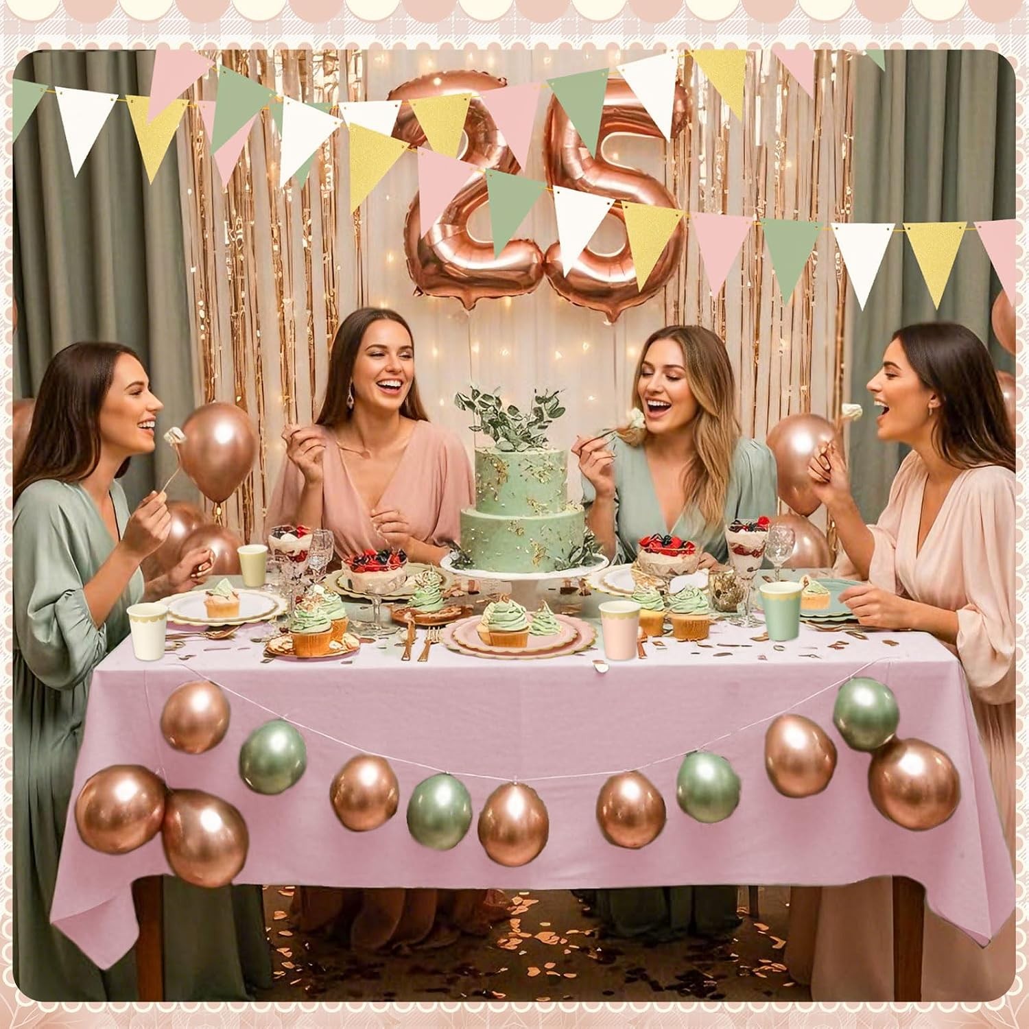 Mimorou 342 Pcs Sage Green and Pink Party Supplies Green and Pink Tableware Pa