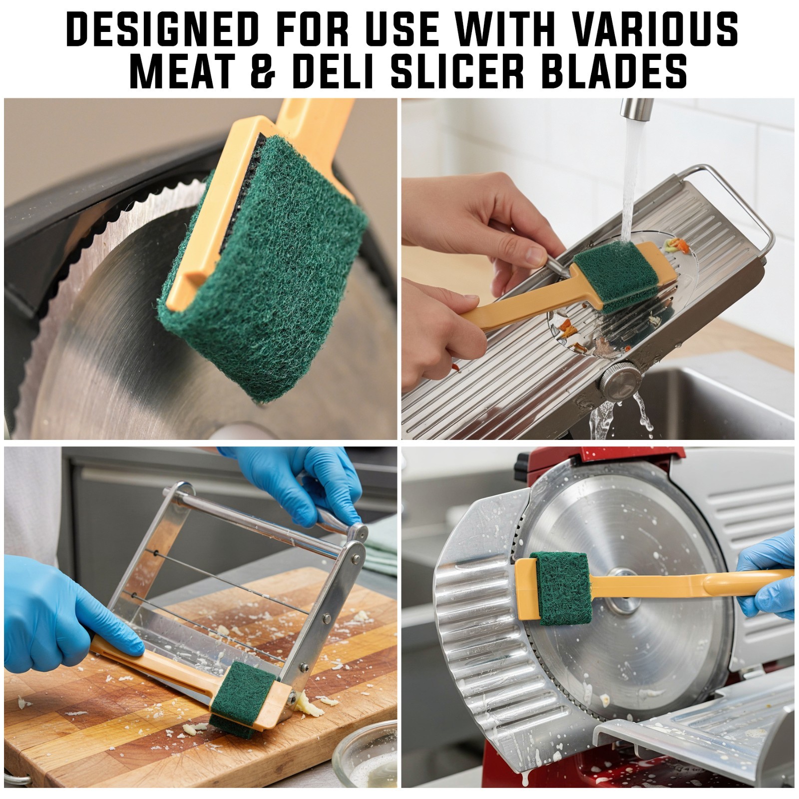 11″ Slicer Cleaning Tool Handle with 4 Scrubbing Pads