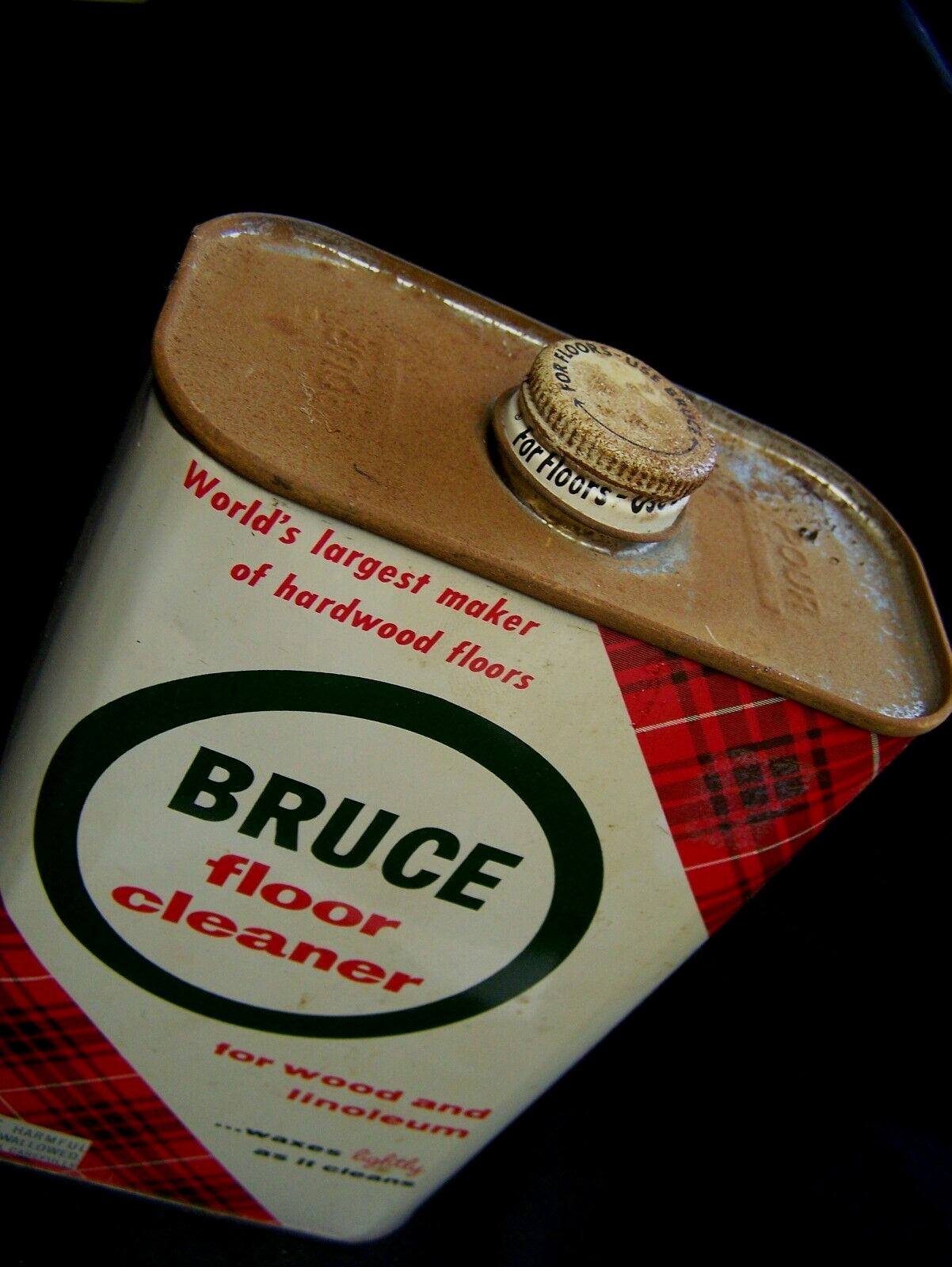 FULL Bruce Floor Cleaner Hardwood 32 Fl Oz Antique Tartan Plaid Advertising Tin