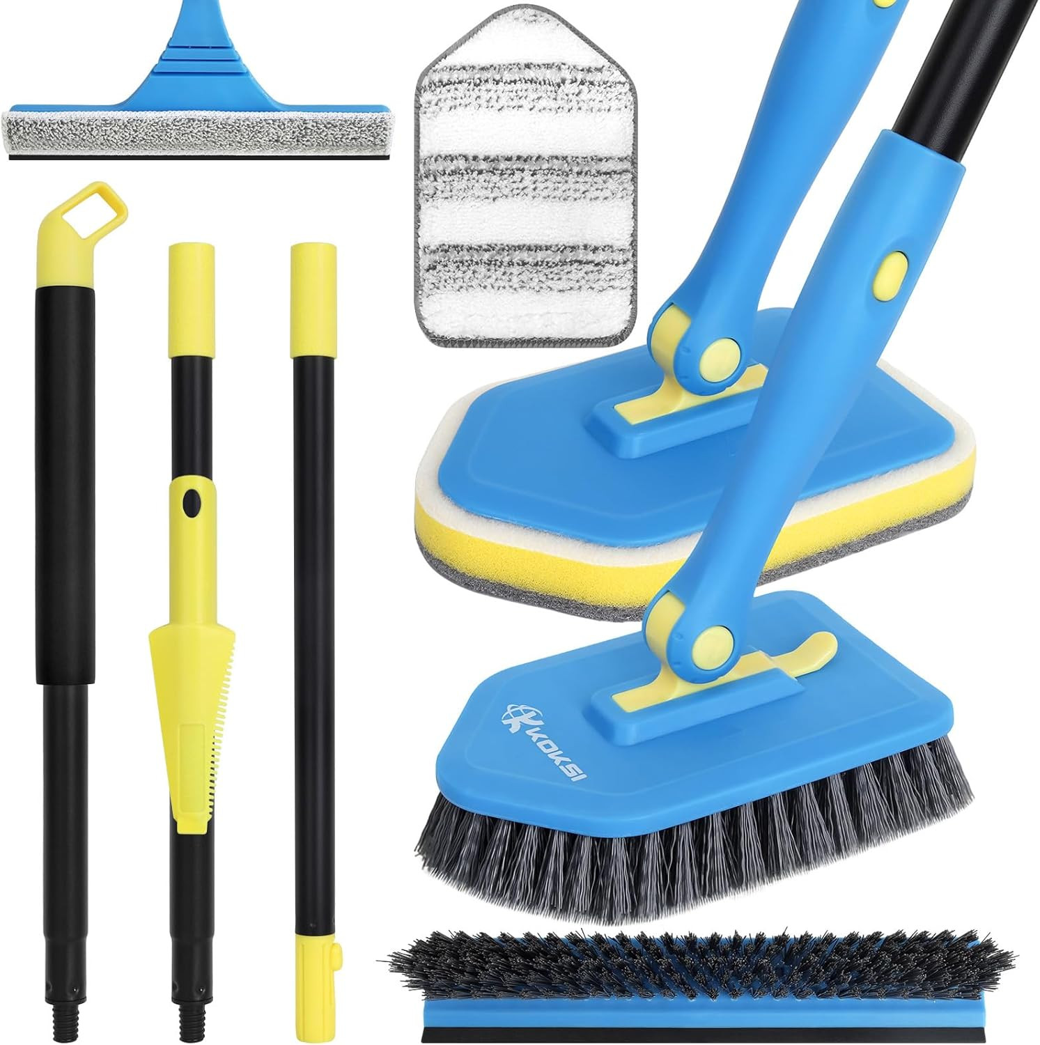 Tile Tub Scrubber Brush with 5 Different Function Cleaning Heads and 51″ Extenda
