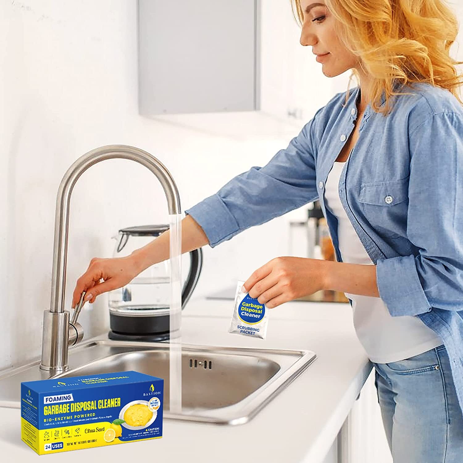 Bastion Foaming Garbage Disposal Cleaner & Deodorizer – 24-Count. Lemon Scented