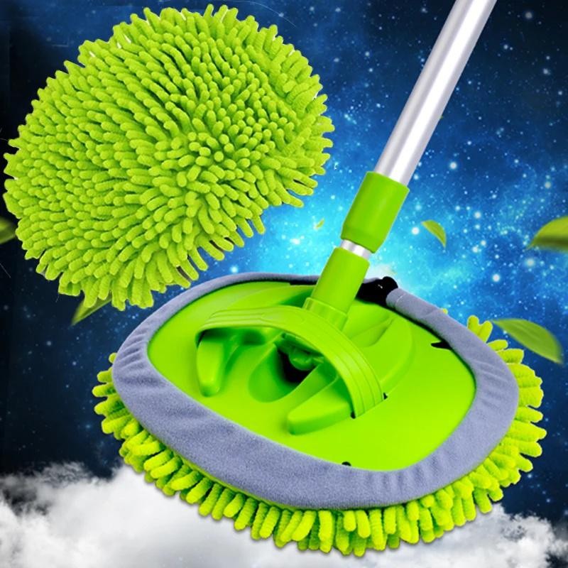 2in1 Telescopic Car Wash Brush Chenille Mop Long Handle Auto Cleaning Accessory