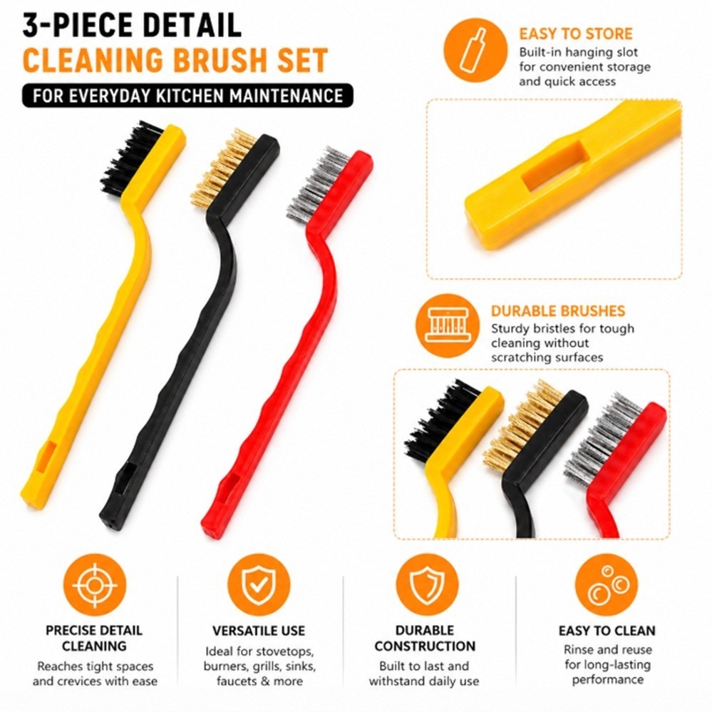 3 Gas Stove Cleaning Brush– Kitchen Scrub Wire Scrubber for Tough Grease Removal