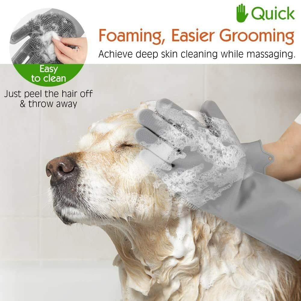 Pet Grooming Gloves Multipurpose Silicone Heat Resistant Soft Brush Massage Mag