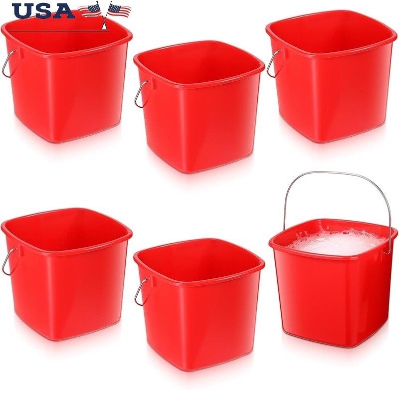 Durable Plastic Cleaning Buckets Set of 6 W/ Metal Handle Home Office Use