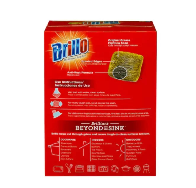 Brillo Steel Wool Scouring Soap Pad Lemon Scent Pots Pans Grills Dishes 10-Pack