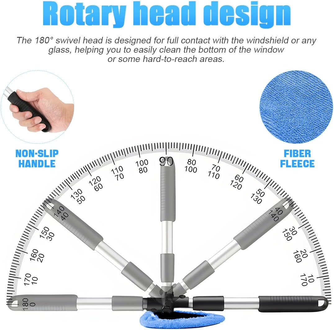 Car Windshield Cleaning Tool with Extendable Handle & 4 Reusable Microfiber Pads