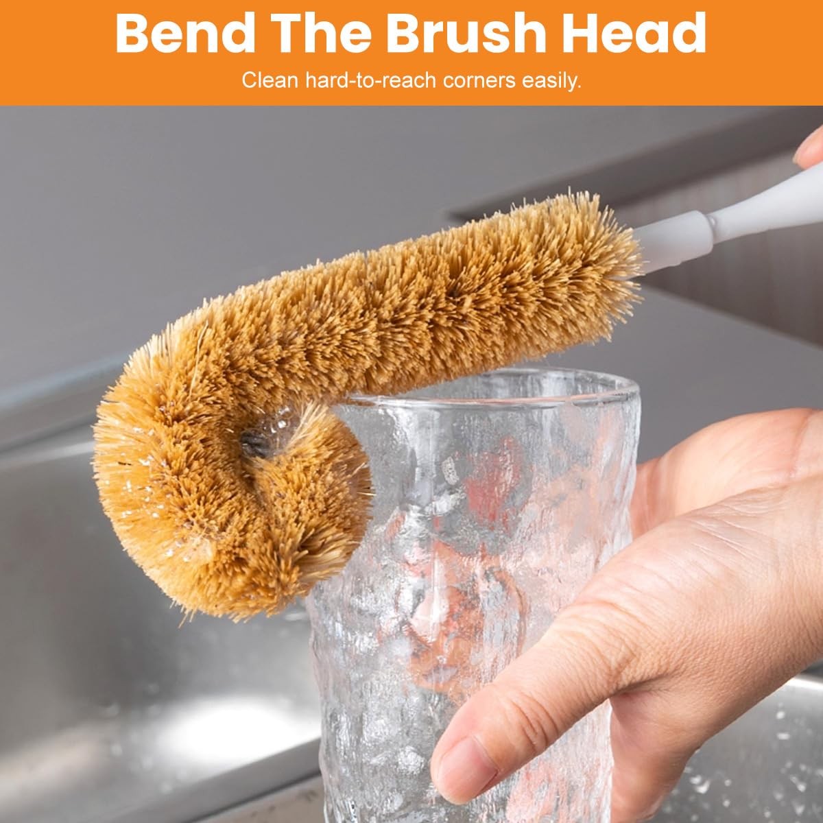 1Pcs 26CM/9.6Inch Natural Coconut Fiber Scrubber Brush with Wooden Handle Lon…