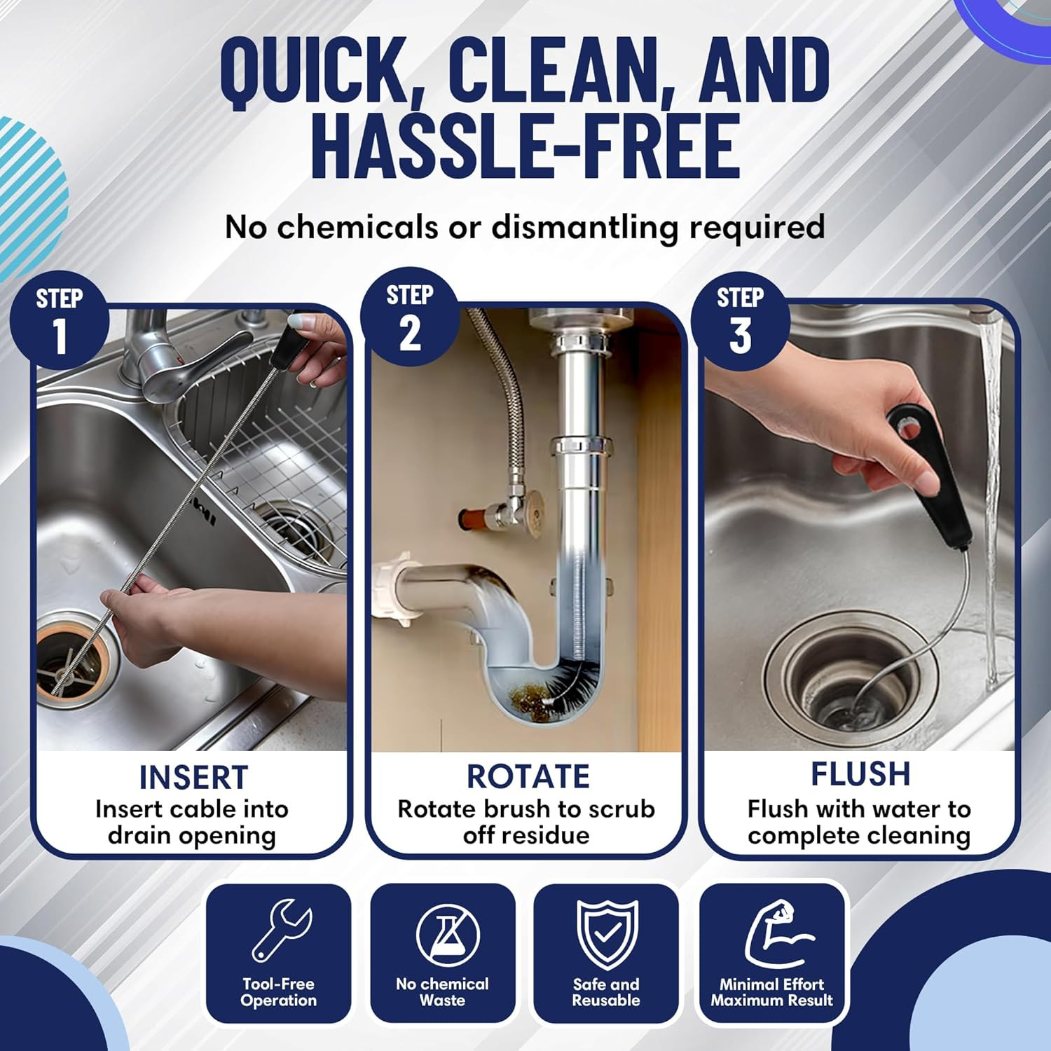 48″ Flexible Tube Brush – Long Pipe Snake for Sink – AC Condensate Line Cleaning