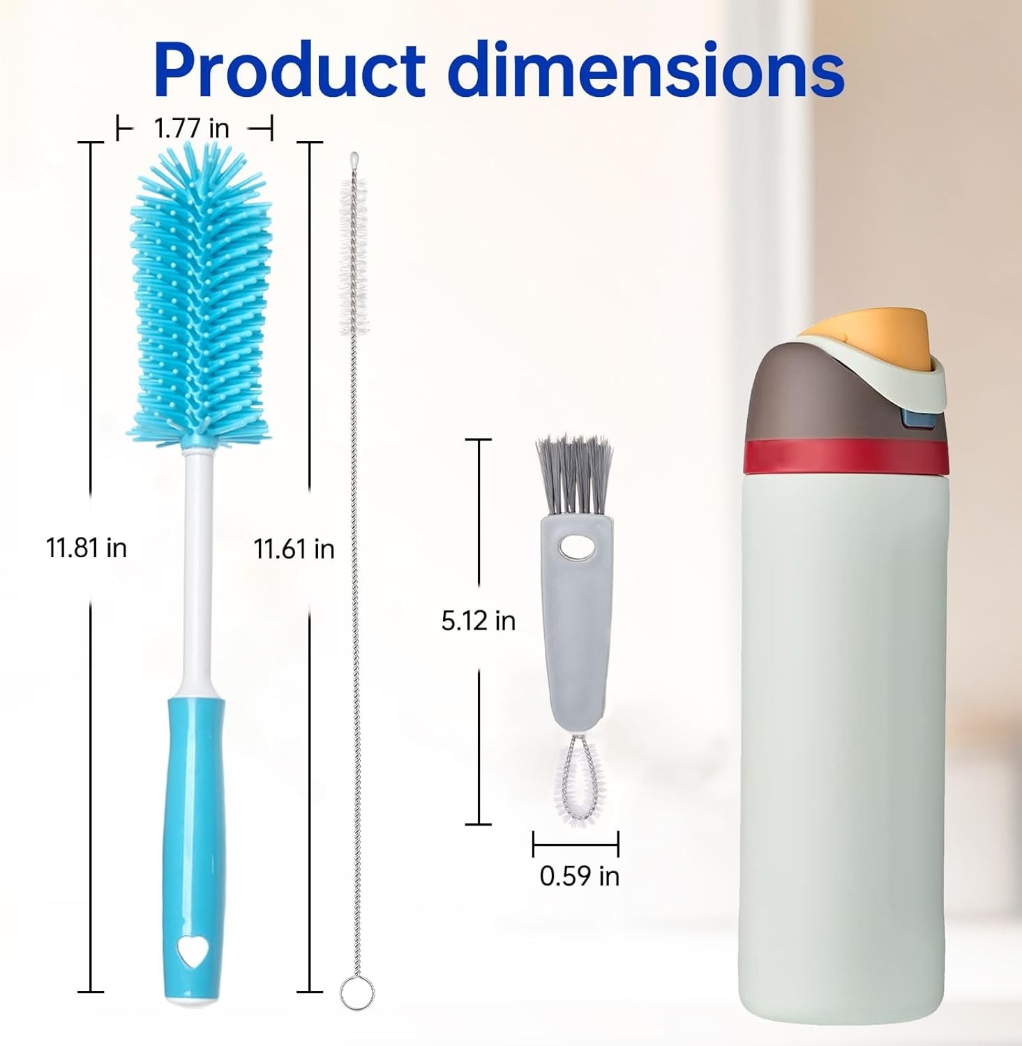3 Pack Water Bottle Cleaner Brush Set – for Owala Cleaning Kit, Long Handle S…