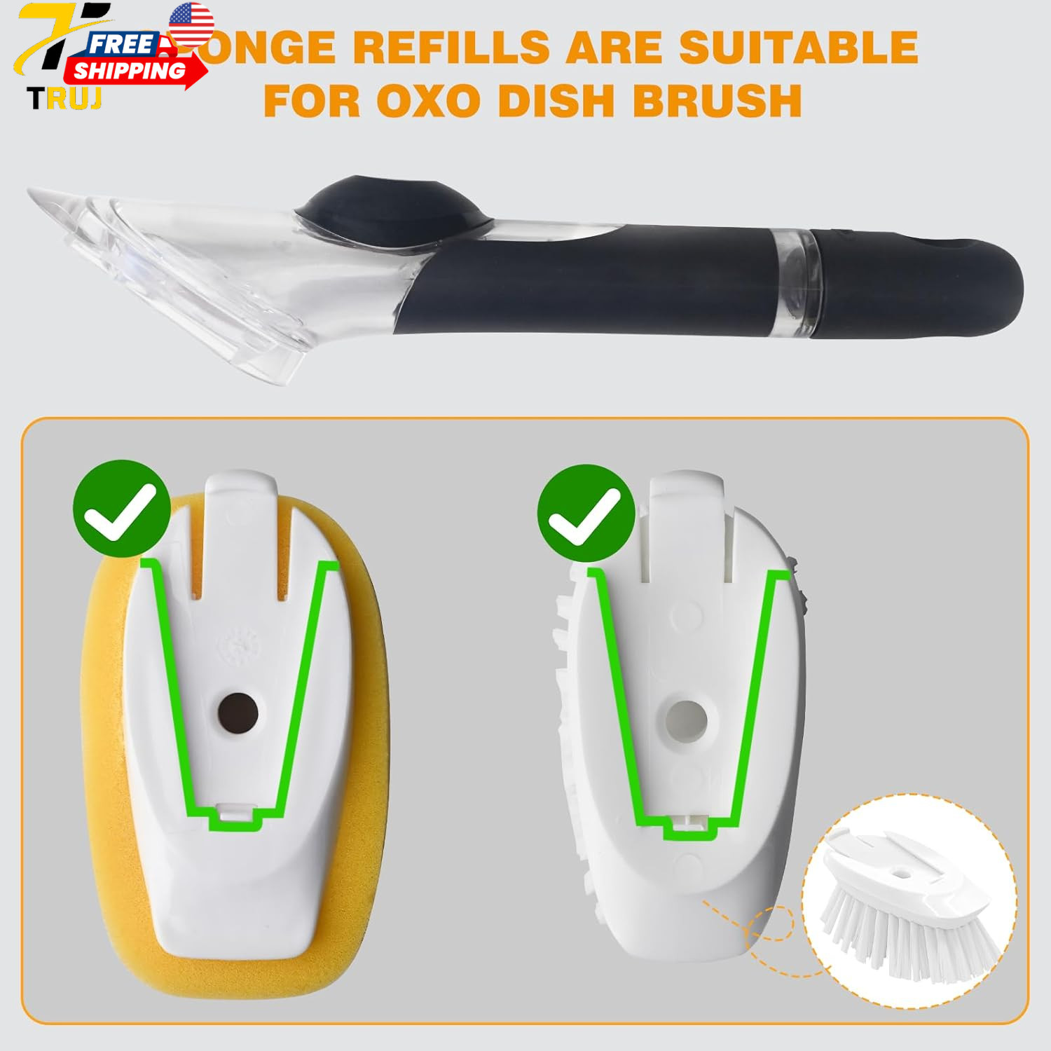 OXO Dish Brush Sponge Refills 4 Pack Replacement Heads for Soap Dispensing Head