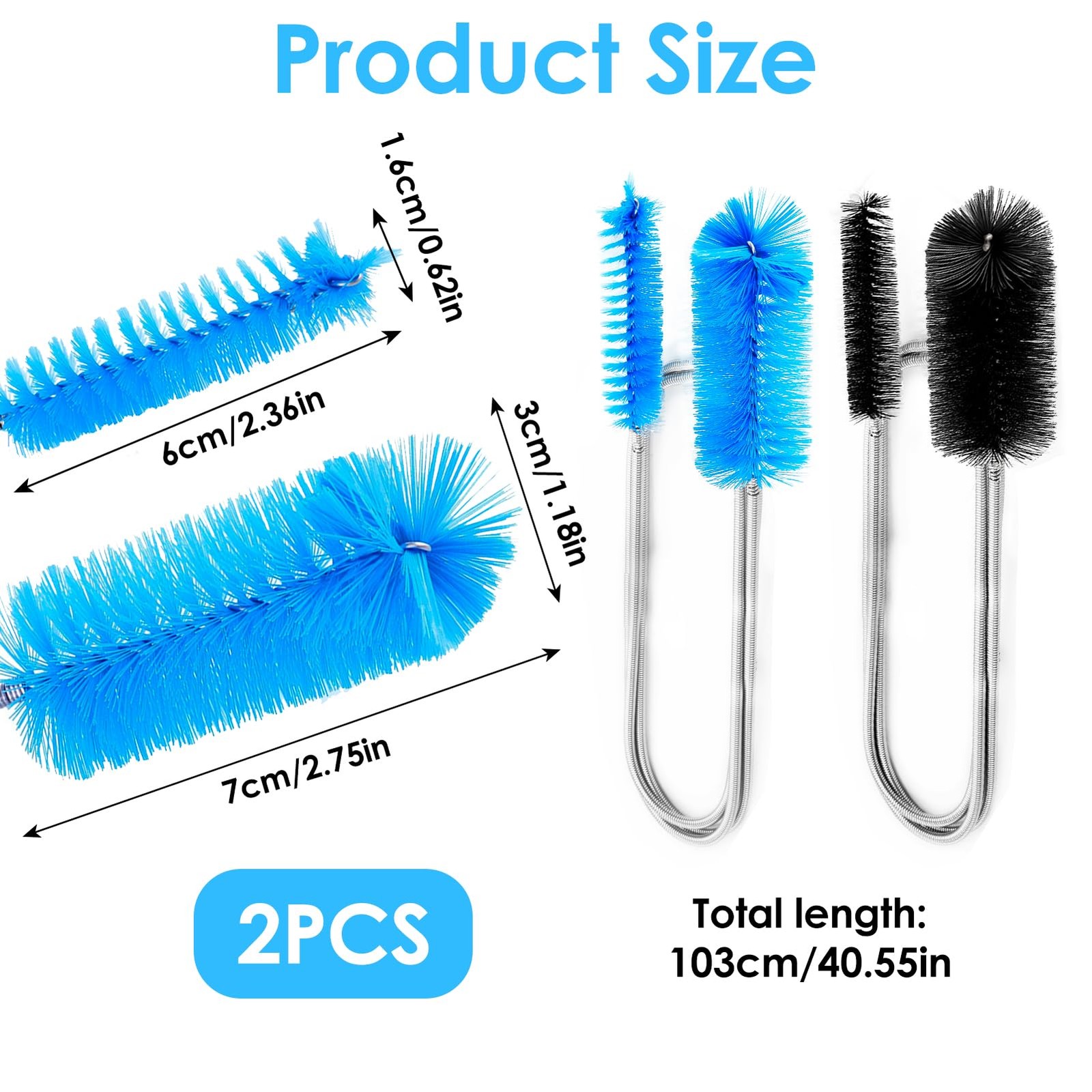 2 Pcs Flexible Drain Cleaning Brush, 36″ Extra Long Double Ended Nylon Bristles